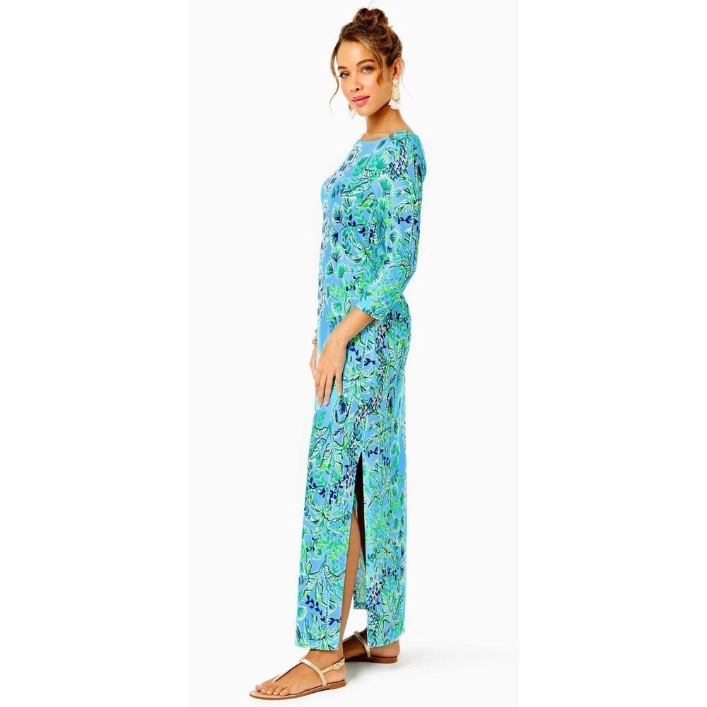 Lilly Pulitzer Seralina UPF 50 Maxi Dress Frenchie Blue Mosaic Shells Sz S - Picture 3 of 11
